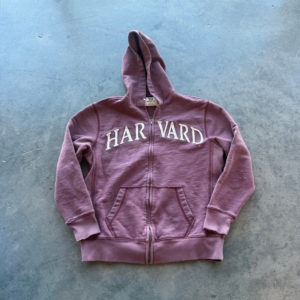 Vintage Y2K Harvard University College Full Zip Maroon Hoodie Sweatshirt Small